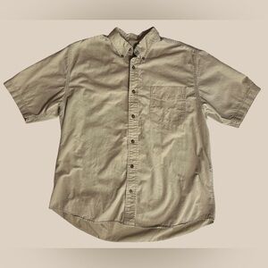 Eddie Bauer Mens Tan Khaki Relaxed Fit Short Sleeve Button Down 100% Cotton L